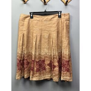 Merona skirts 100% Linen Floral Pleated Womens size 16 flaw